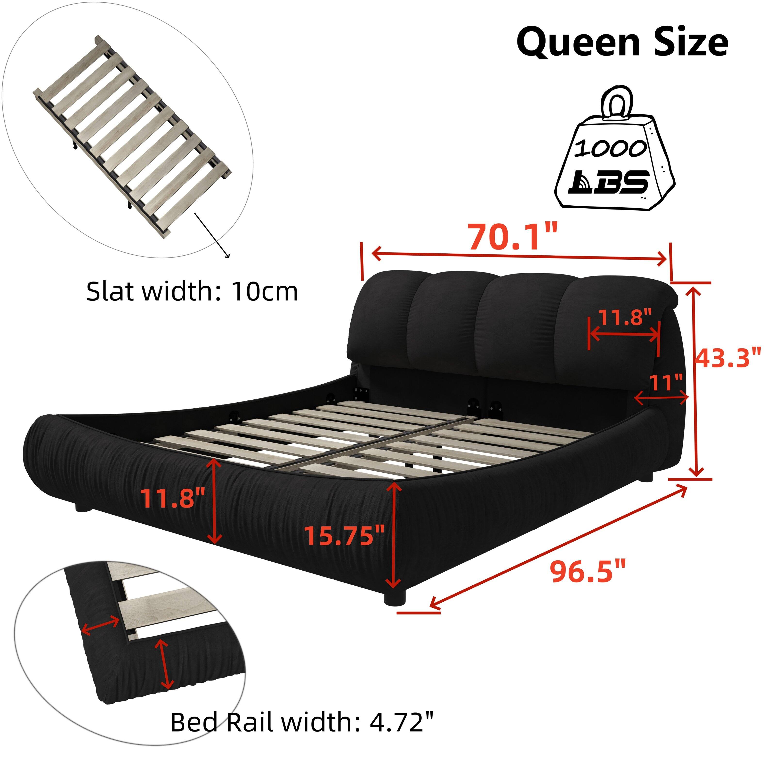 Queen Size  
1000 ABS  
Slat width: 10cm  
Bed Rail width: 4.72"  
70.1"  
11.8"  
43.3"  
11"  
11.8"  
15.75"  
96.5"