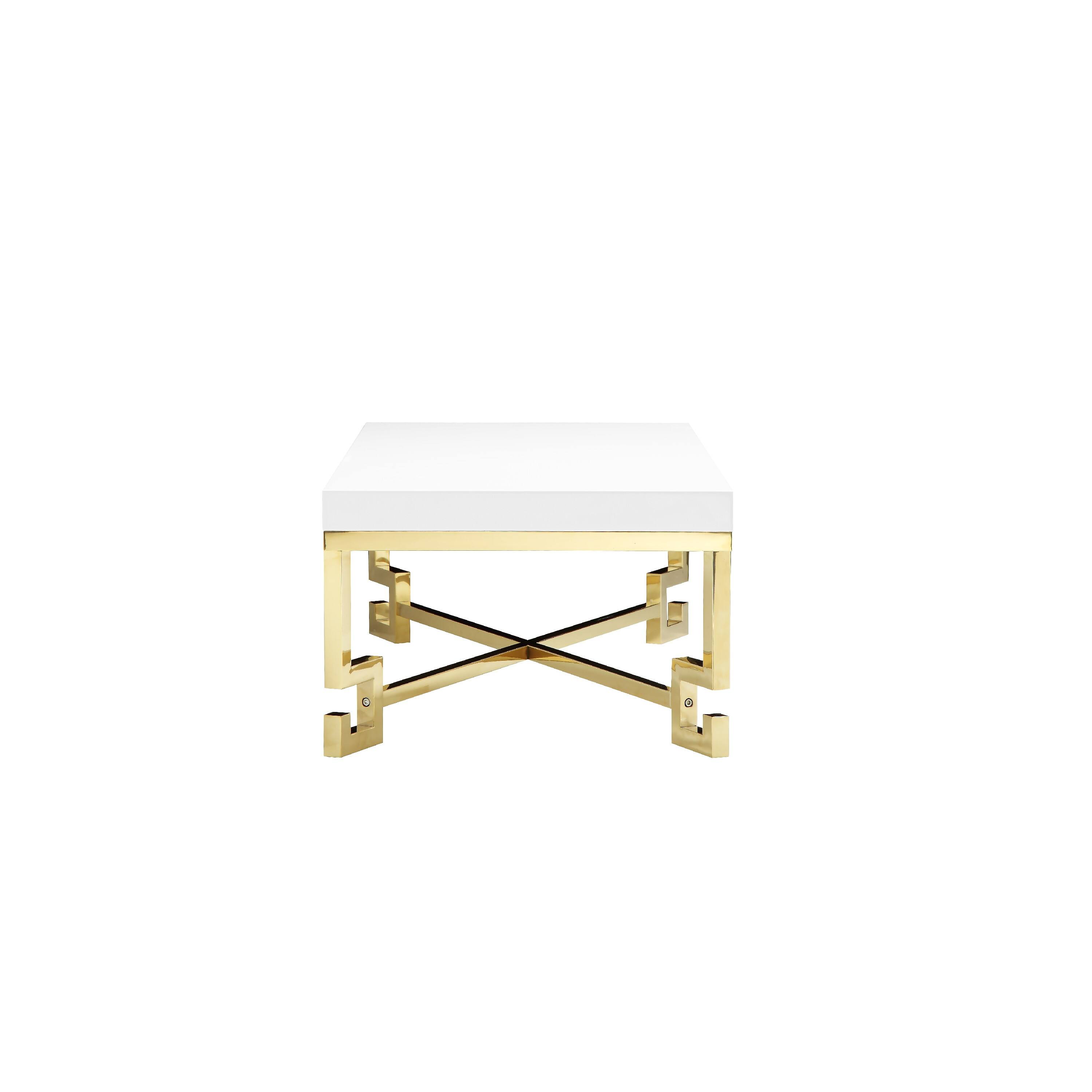 Left. Manhattan Lane - Wooden Square Side Table with Designer Metal Feet and X Crossed Support - White and Gold.