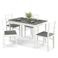Costway 5-Piece Dining Set Solid Wood Kitchen Furniture with Rectangular Table & 4 Chairs Grey - Natural and Gray - Front_Zoom