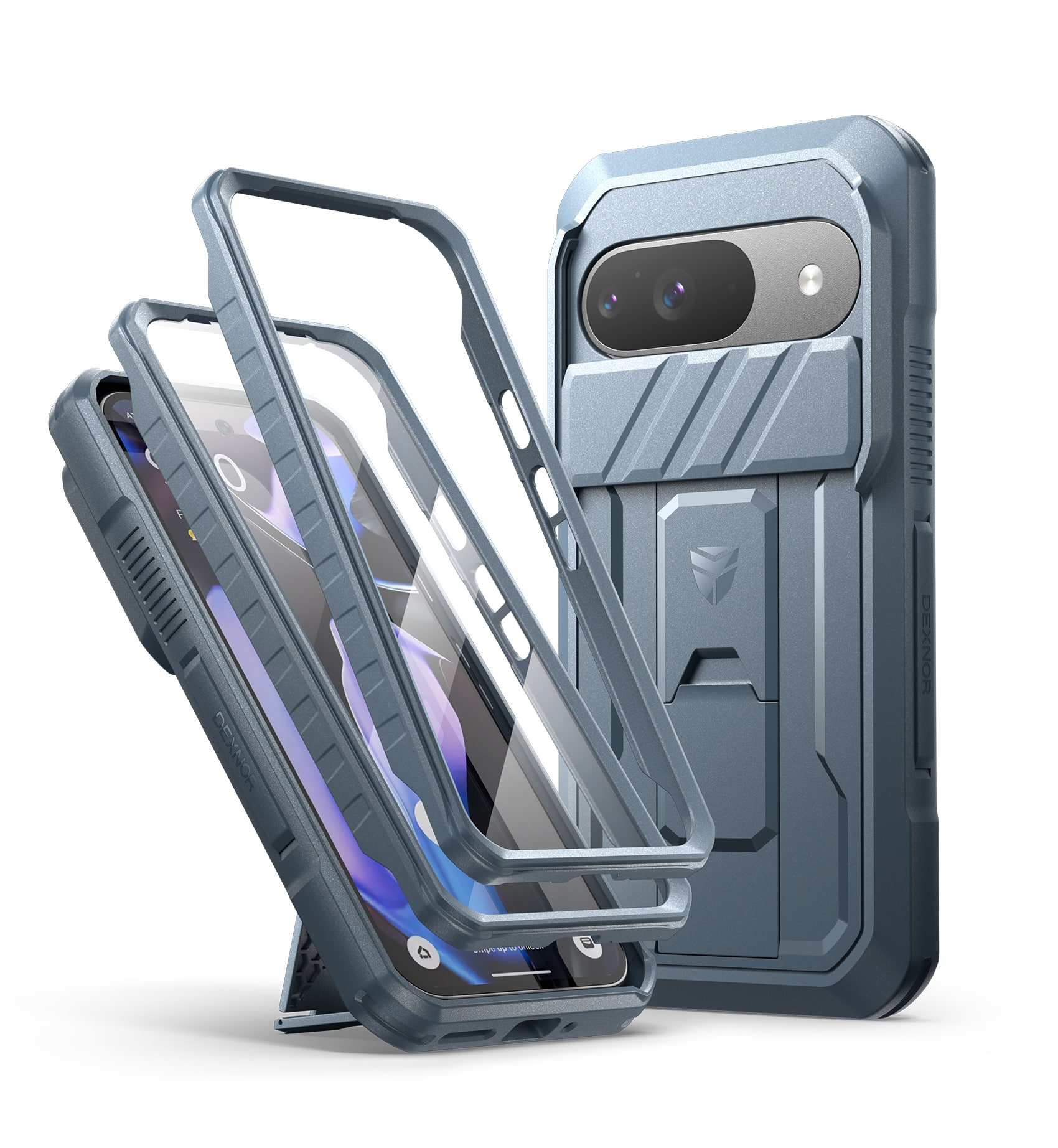 Front. dexnor - Dexnor Full-Body Cases for Google Pixel 9 Case with Camera Cover & Built-in Screen Protector & Kickstand,Navy Blue - Navy Blue.