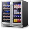 Yeego - Wine and Beverage Refrigerator, Two 15" Wine Beverage Coolers Under Counter Wine Fridge, Hold 28 Bottles and 80 Cans - Silver