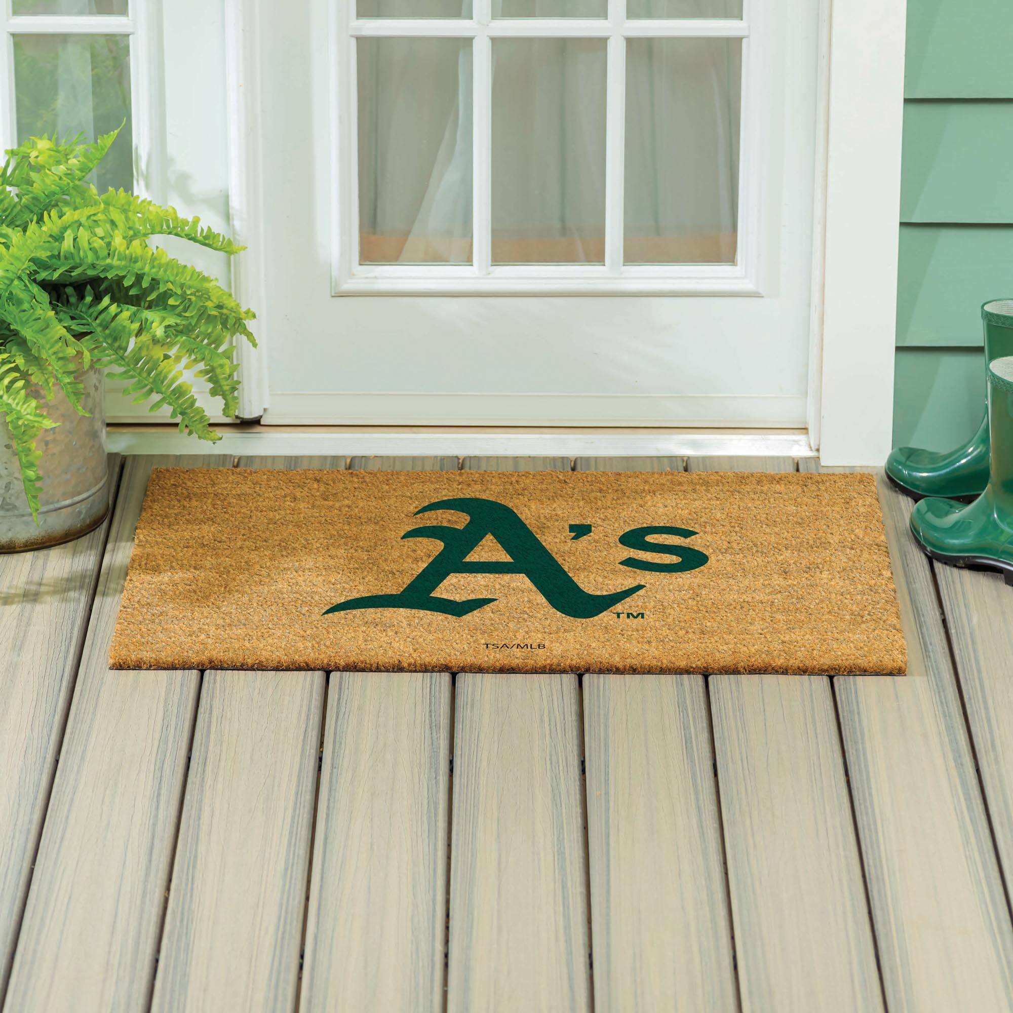 Alt View 3. Evergreen Enterprises - Oakland Athletics 24" x 36" Outdoor Team Logo Coir Mat - Brown.