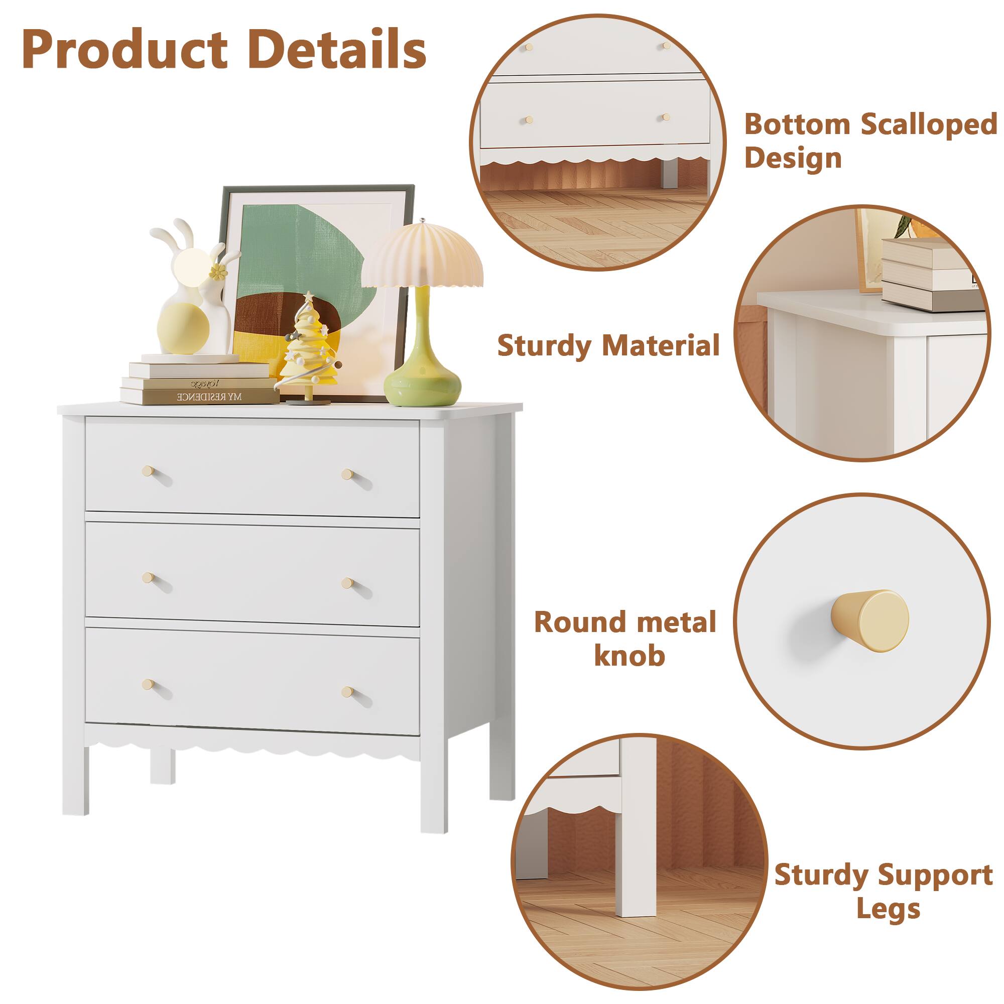 Product Details
- Bottom Scalloped Design
- Sturdy Material
- Round metal knob
- Sturdy Support Legs
