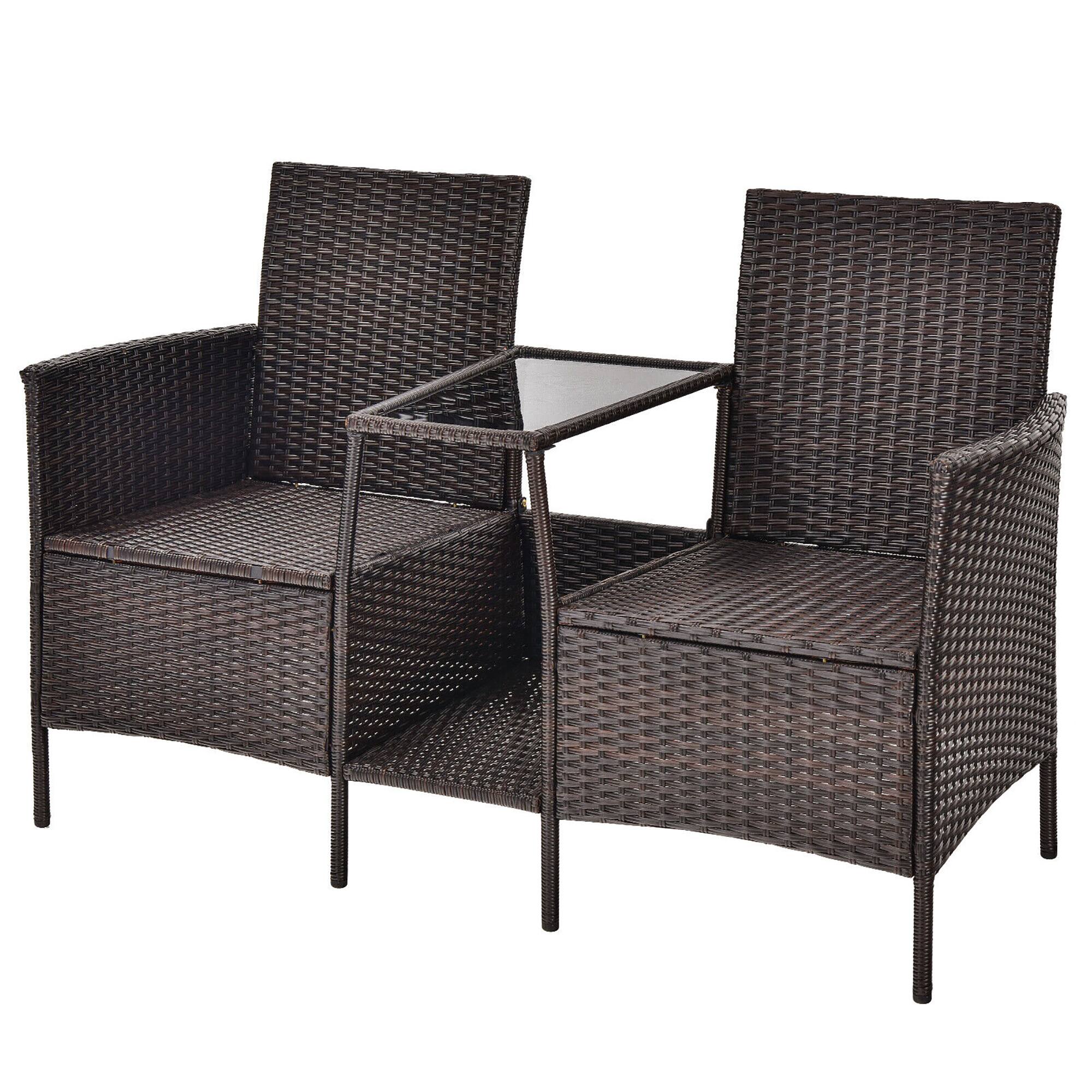 Alt View 5. Gymax - Gymax Patio Rattan Conversation Furniture Set w/ Loveseat Glass Coffee Table & Cushions Navy - Navy.