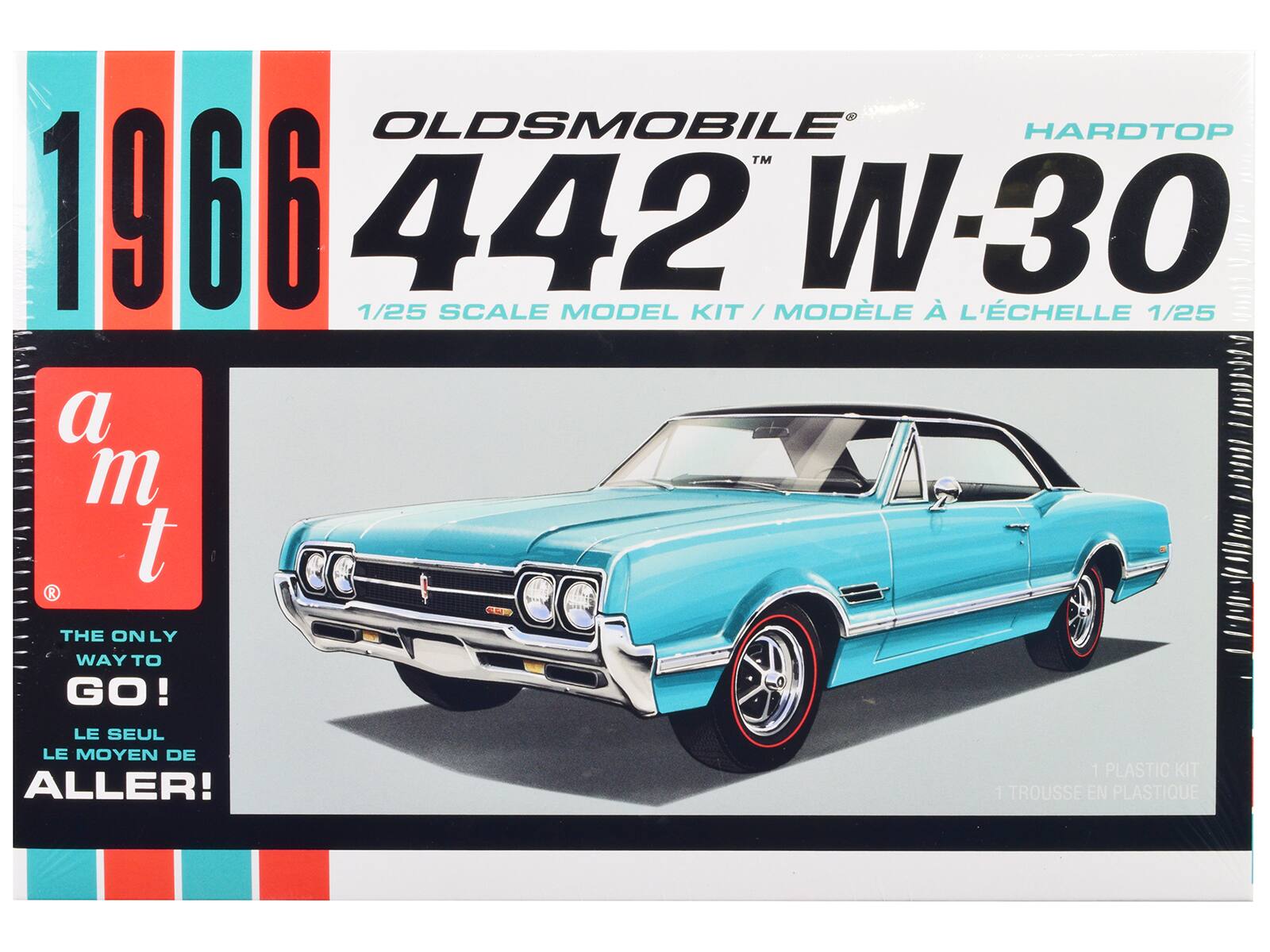 Skill 2 Model Kit 1966 Oldsmobile 442 W-30 Hardtop 1/25 Scale Model by AMT - Blue