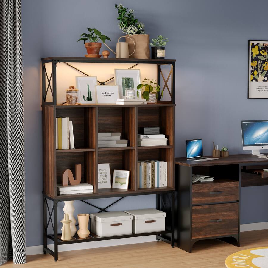 Rgb Bookcase Bestier Bookcase with 6 Cubes, Adjustable Shelves, RGB Lights & X Frame ...
