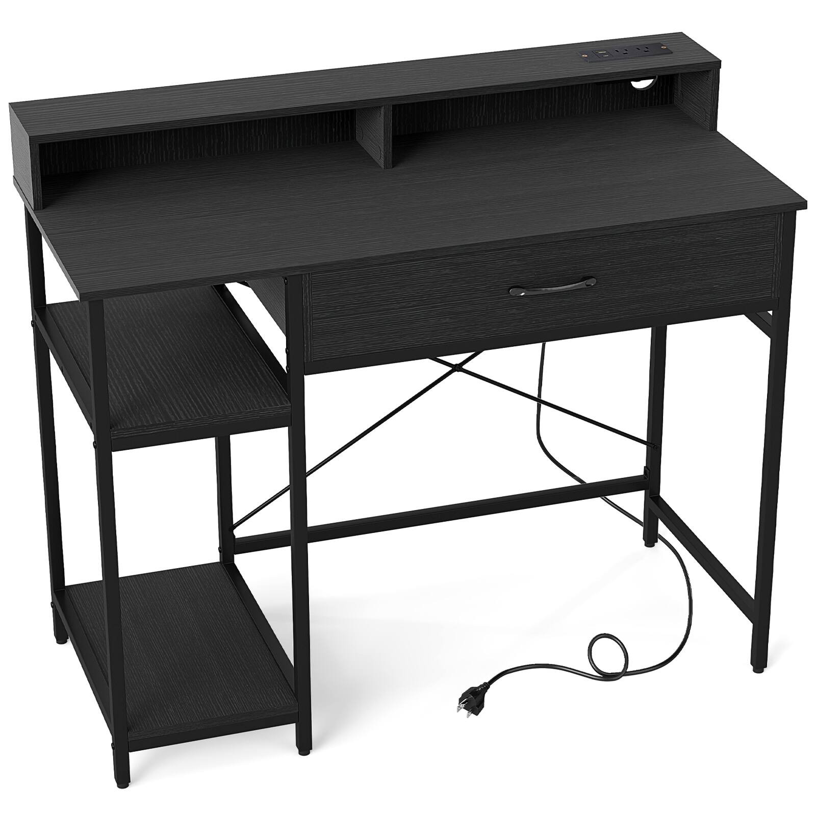 Alt View 8. Gymax - Gymax 42'' Computer Desk w/Power Outlets Hutch Drawer & 2 Open Shelves for Office - Black.