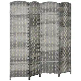 Homcom - 4 Panel Room Divider, 6' Tall Folding Privacy Screen, Hand-Woven Freestanding Wall Partition for Home Office, Bedroom - Mixed Gray