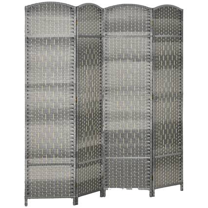 Front. Homcom - 4 Panel Room Divider, 6' Tall Folding Privacy Screen, Hand-Woven Freestanding Wall Partition for Home Office, Bedroom - Mixed Gray.