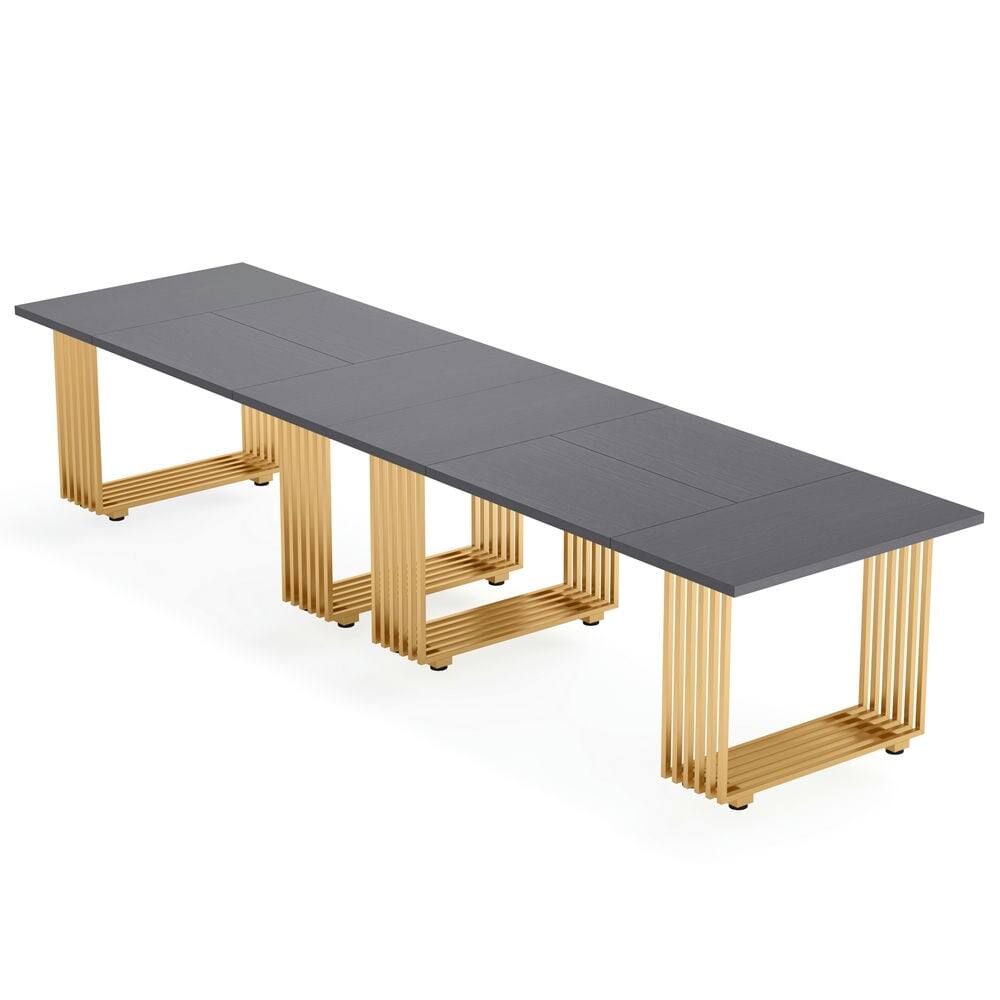 Alt View 1. Kadyn - Kadyn Study Writing Desk, Computer Desk,70.9" Executive Desk, Modern Office Computer Desk Conference Table,Gray & Gold - Gray.