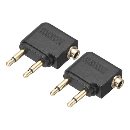 Front. Unique Bargains - 2pcs 2x3.5mm M to 3.5mm F Connector Zn Alloy Ni Plated Stereo TRS for Audio/HP/Spkr/Player/Video Rcvr, Black/Copper - Black.