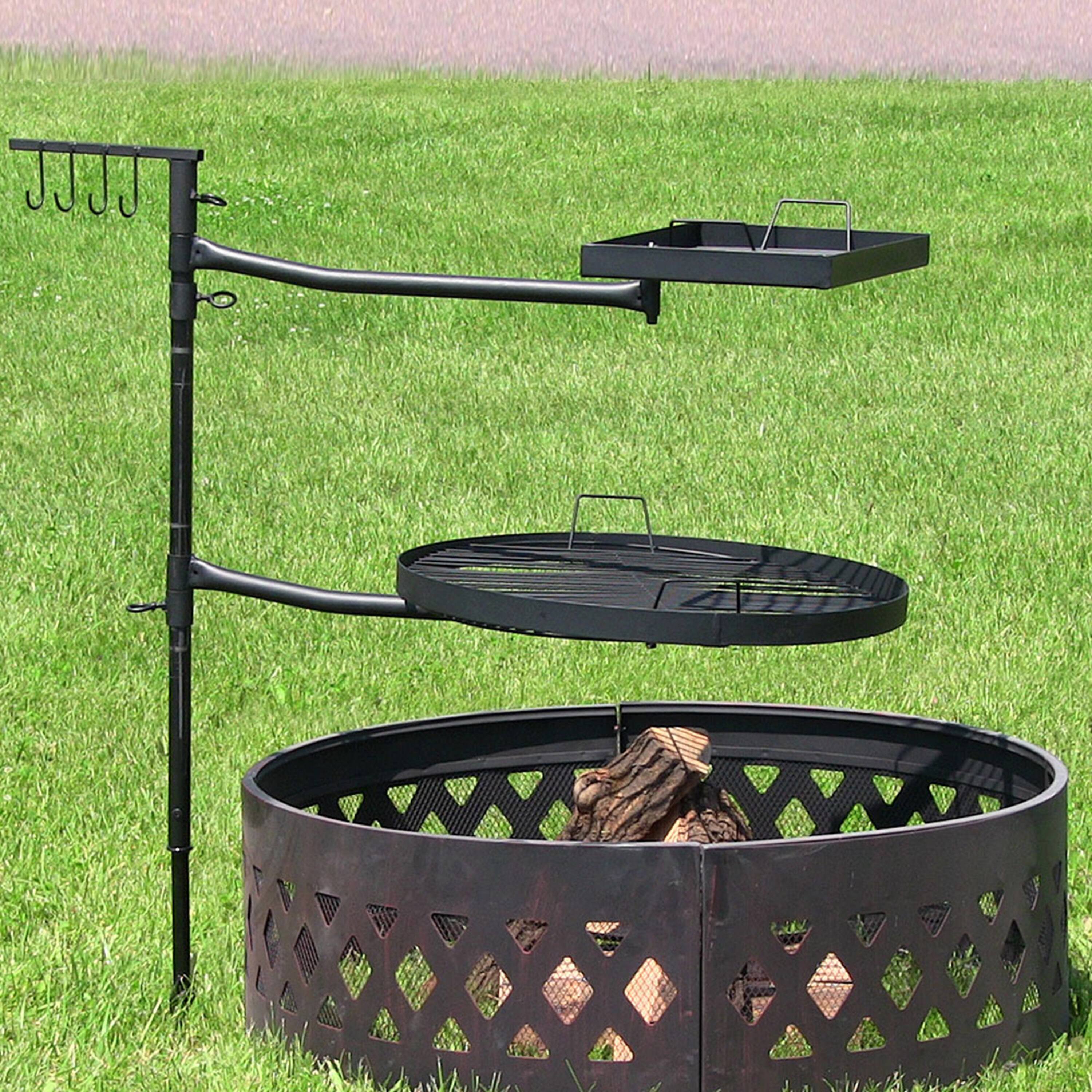 Alt View 8. Sunnydaze - Steel Fire Pit Cooking Grill Swivel Set with Stand/Ground Stake - Black.