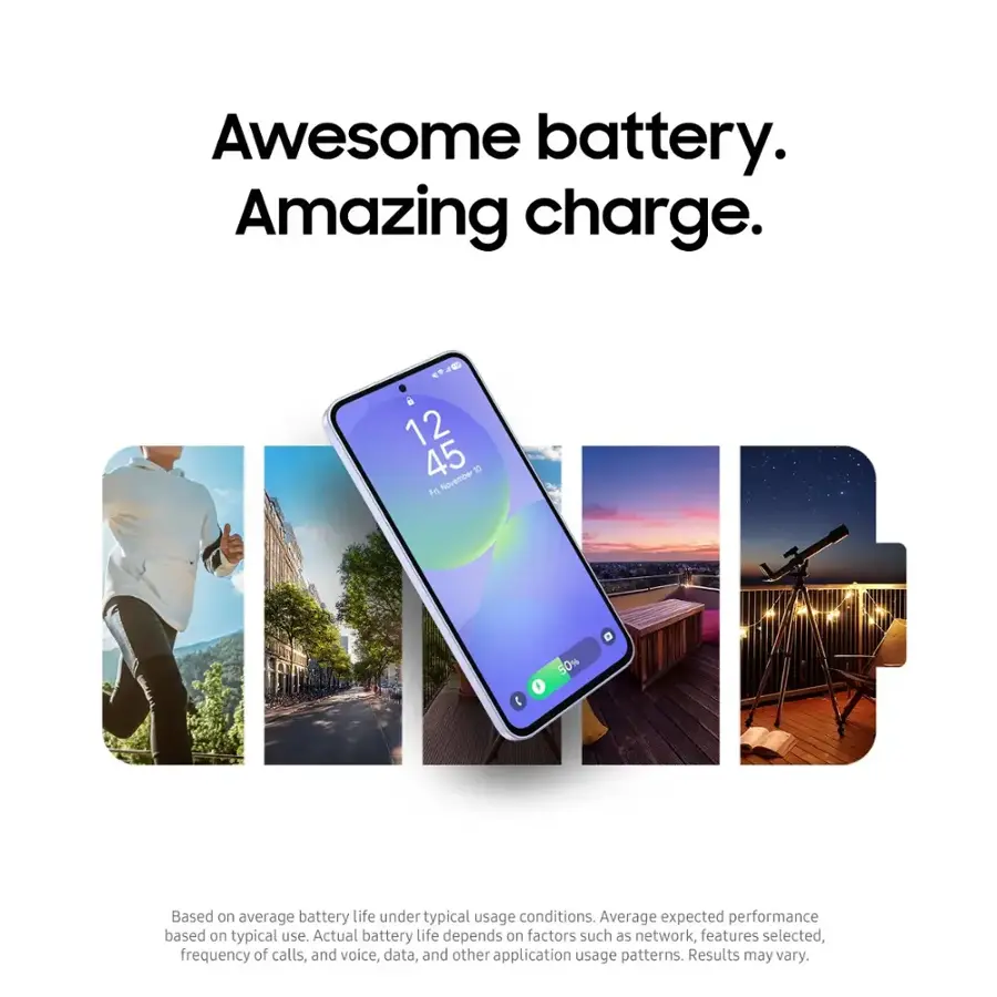 Awesome battery. Amazing charge. Based on average battery life under typical usage conditions. Average expected performance based on typical use. Actual battery life depends on factors such as network, features selected, frequency of calls, and voice, data, and other application usage patterns. Results may vary.
