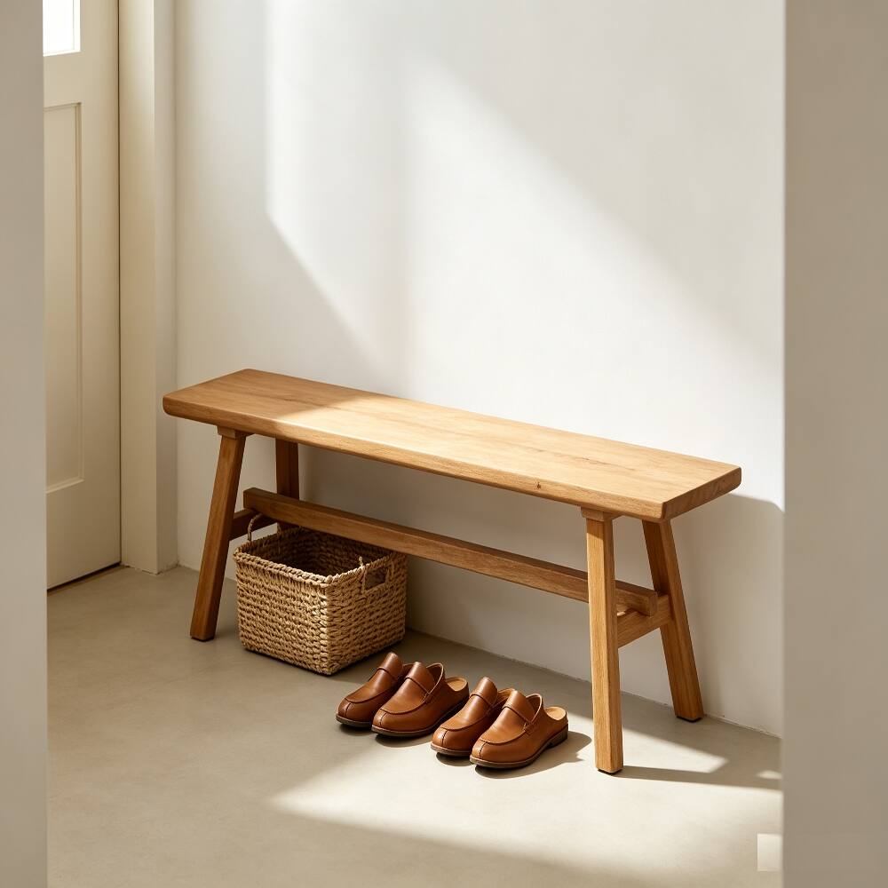 Back. Ropilly - Ropilly 55 Inch Farmhouse Wood Bench Solid Wood Dining Bench Rustic Entryway Bench Rubber Wood Indoor Bench Seat - Natural Wood.