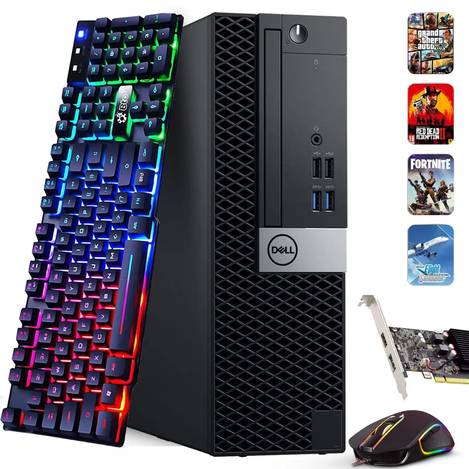 Dell - Refurbished Excellent - OptiPlex SFF Gaming Desktop PC | Intel i5-6th 3.2GHz | 8GB DDR4 RAM | 128GB + 500GB HDD | NVIDIA GT 1030 | Wi-Fi | Win11 - Black