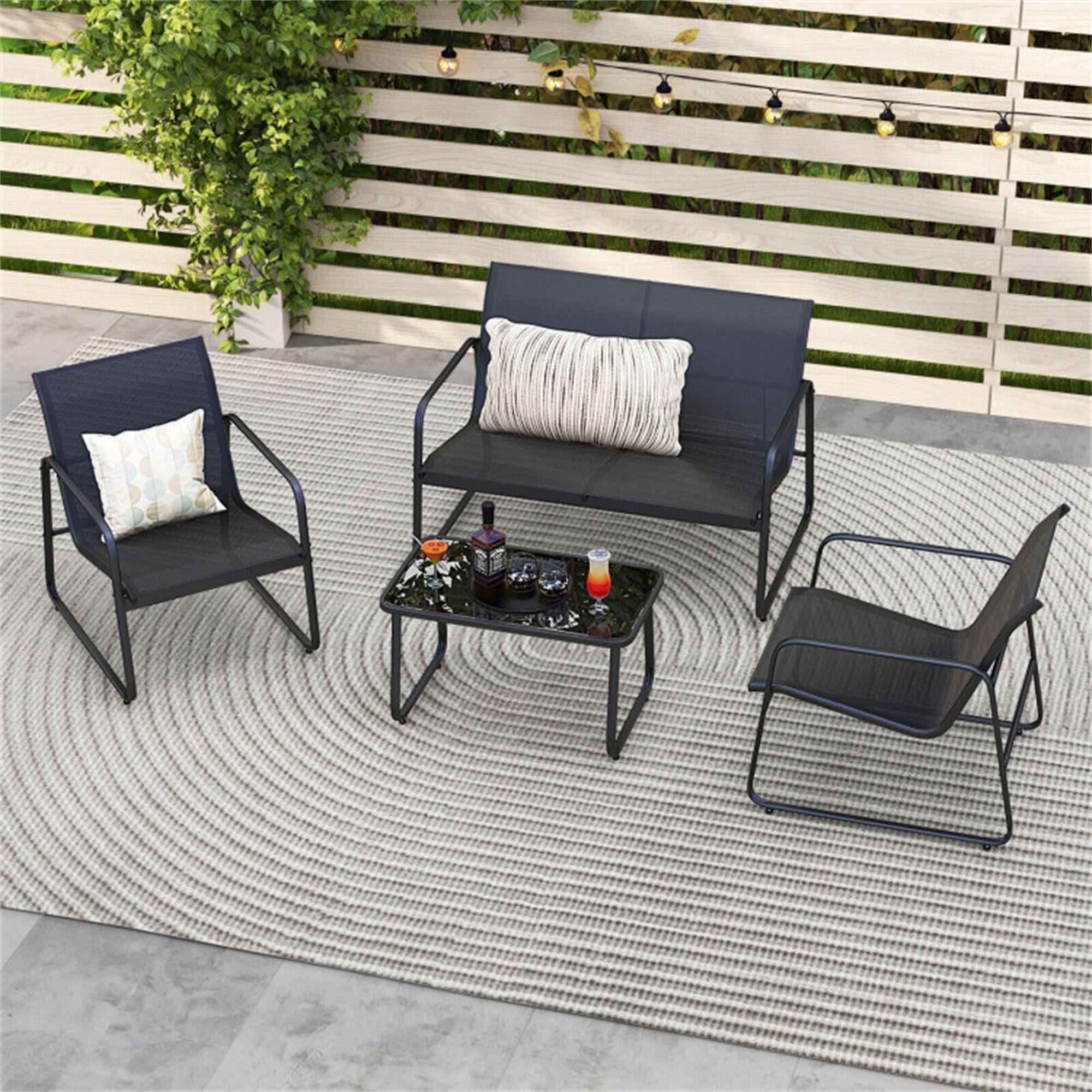 Alt View 3. Boyel Living - Black 4 Pieces Outdoor Conversation Set with Tempered Glass Coffee Table 45-in L x 30-in W x 29.5-in H - Black.