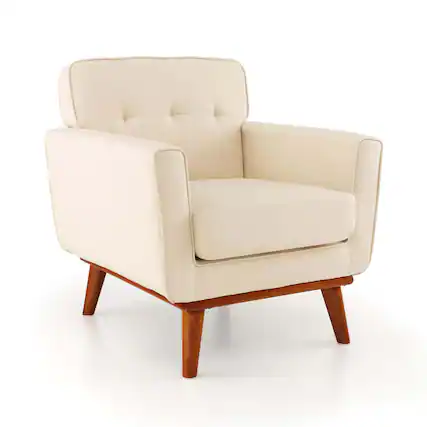 Front. Costway - Modern Accent Chair Upholstered Linen Armchair with Removable Cushion - Beige.