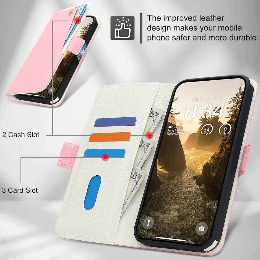 Color Line Trapp Dteck for Apple iPhone 15 Slim Flip Wallet Case+Wrist Strap,PU Leather ...