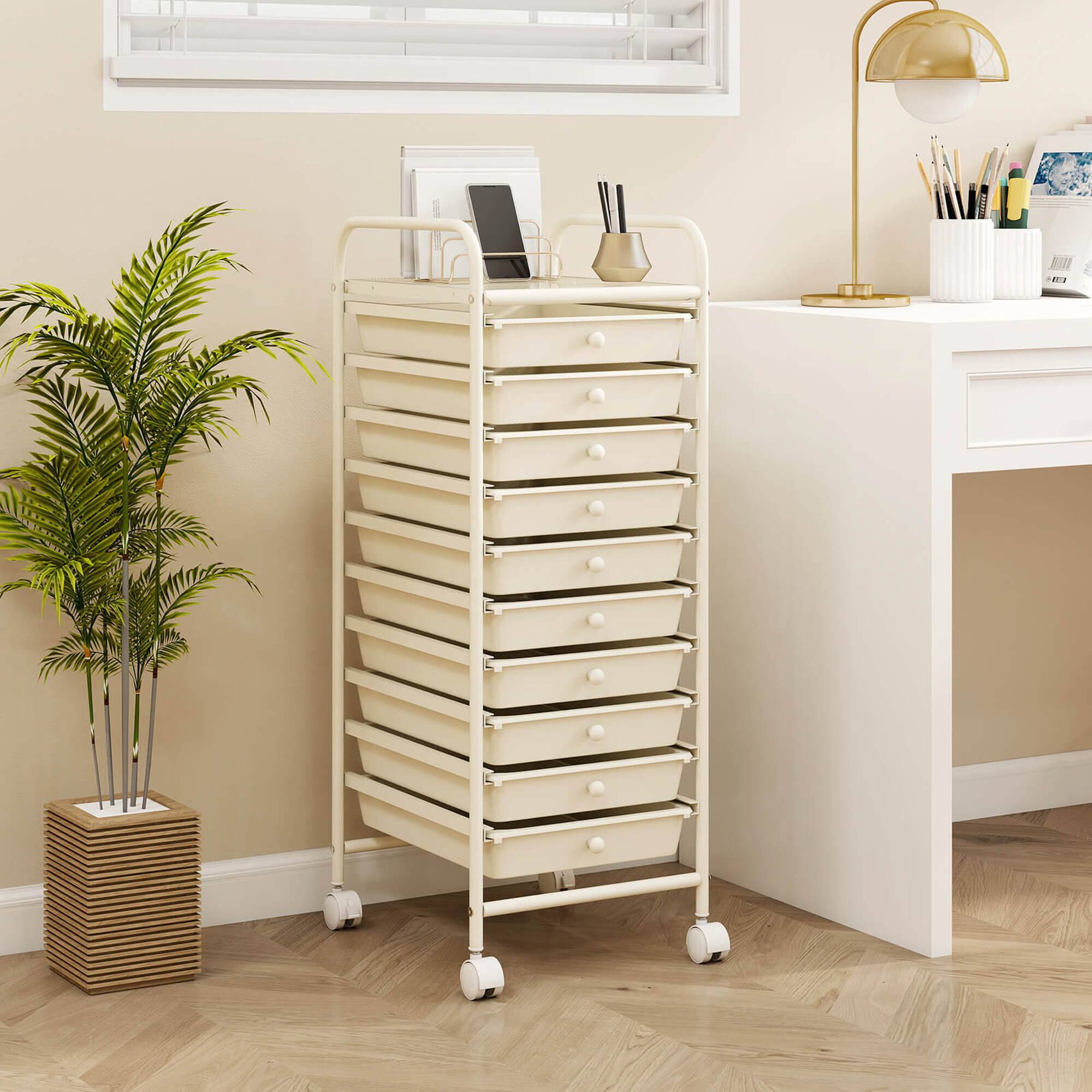 Alt View 3. Costway - Costway 10 Drawer Rolling Storage Cart Scrapbook Paper Office School Organizer - White.