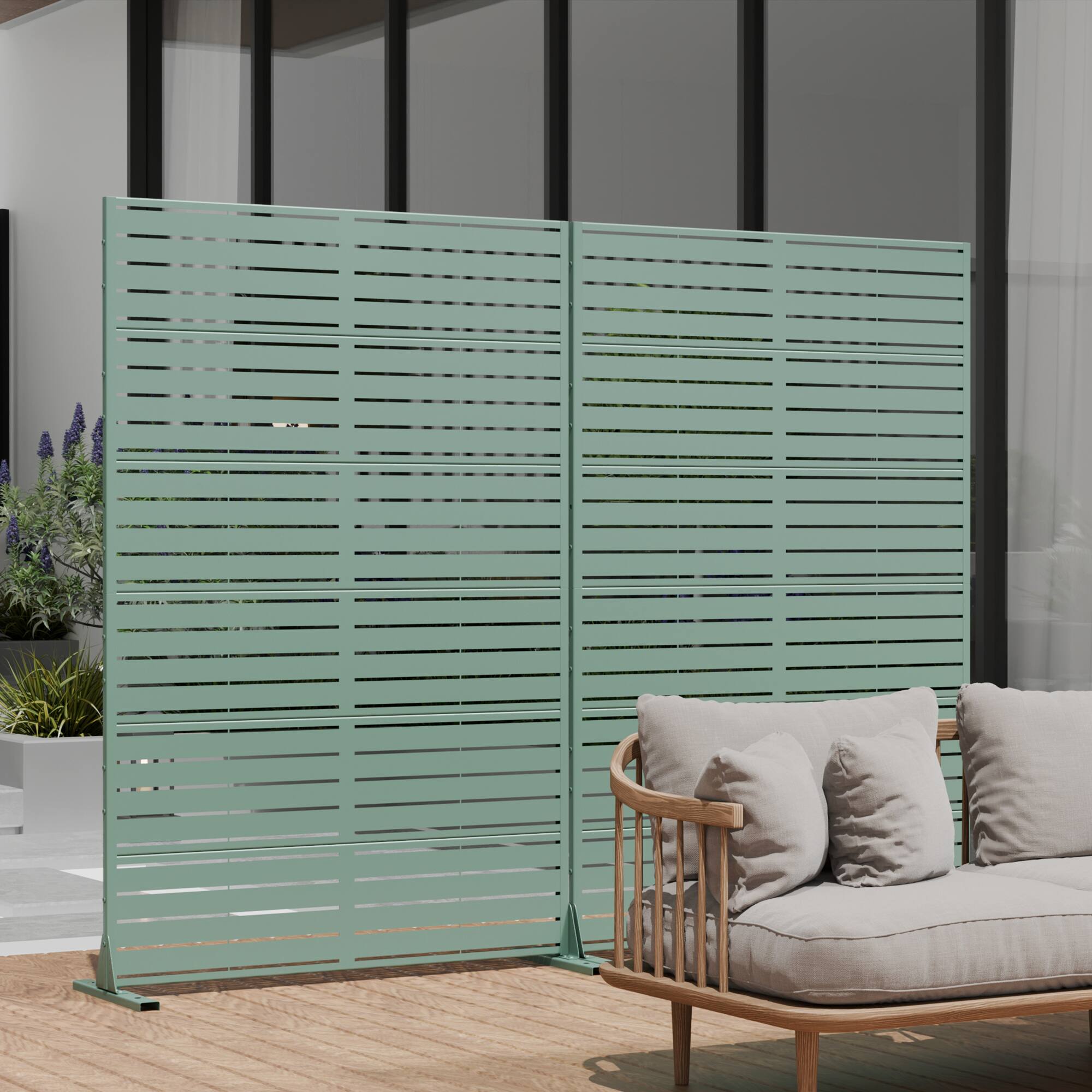 Alt View 2. PexFix - 72 in. x 47 in. Louvered Pattern Metal Outdoor Privacy Screen & Panels, Freestanding Garden Divider Fence - Dark Green.