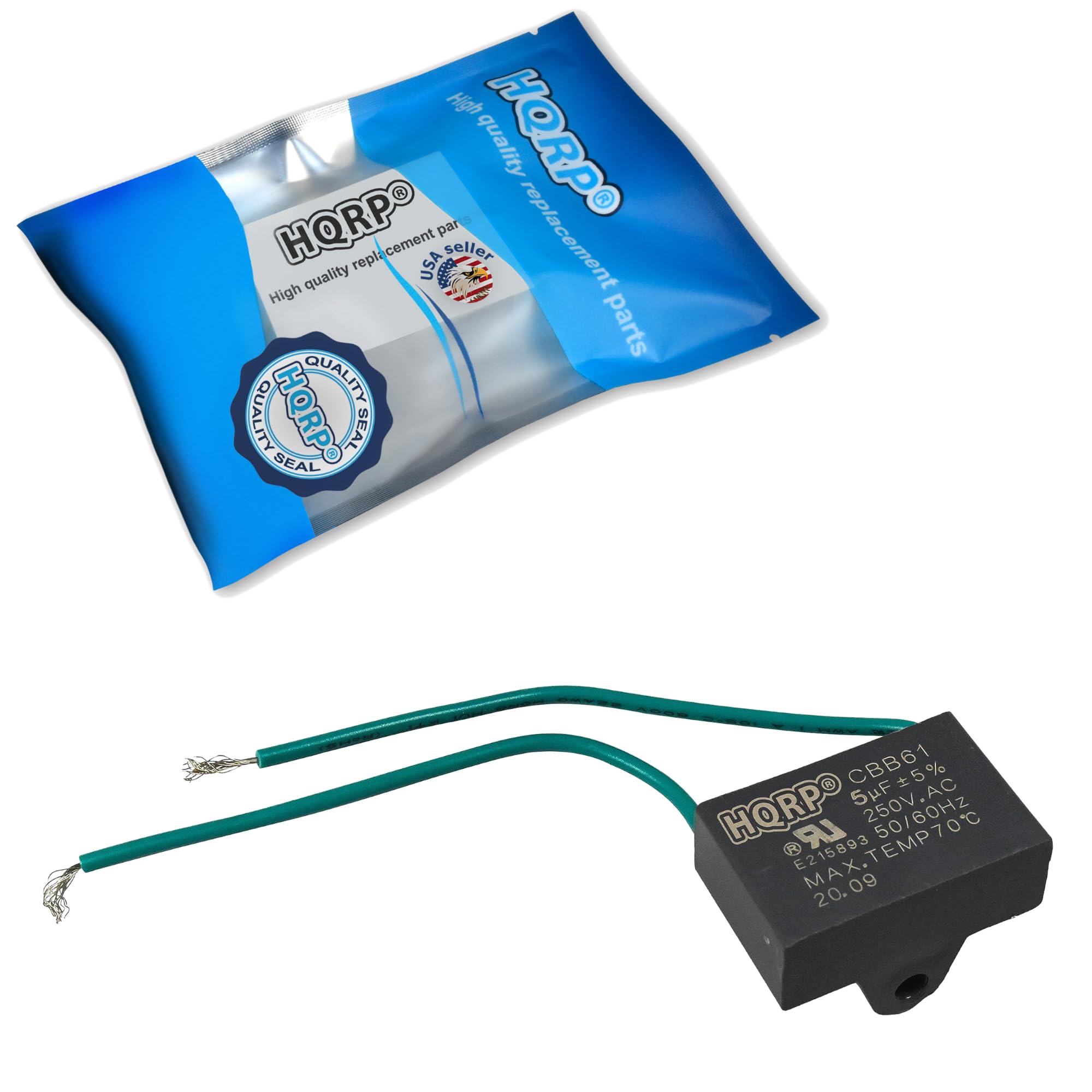 High quality replacement parts  
HORPO  
High quality replacement parts  
USA seller  
HQRP  
SEAL  
CBB61  
5µF ±5%  
250V AC  
50/60Hz  
MAX TEMP 70°C  
LR  
215893  
20.09