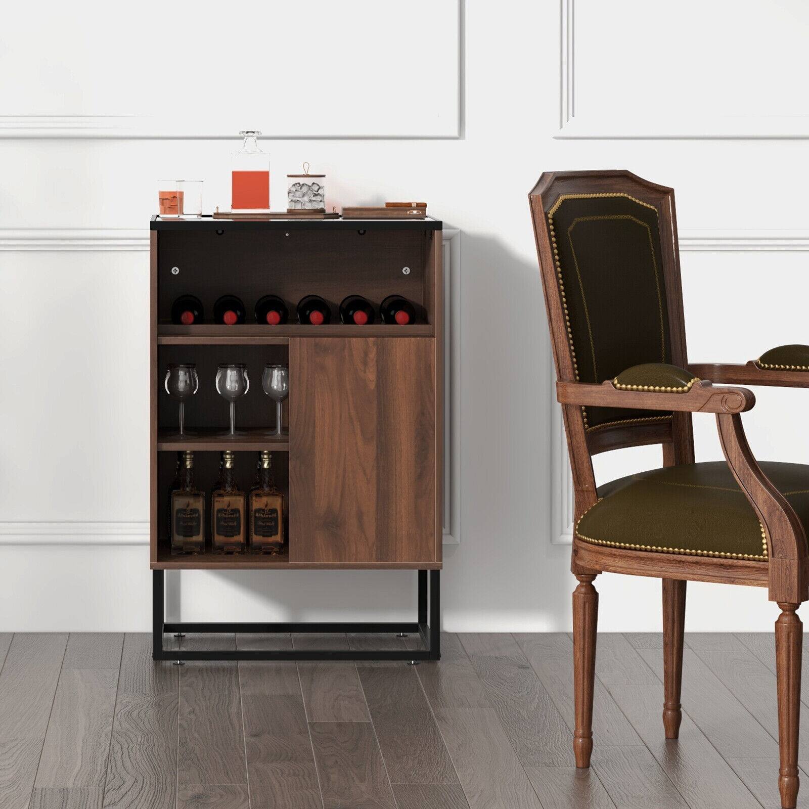 Alt View 1. Ecooso - Wine Storage Cabinet Sideboard Organizer with Adjustable Shelf and Sliding Door - Brown.