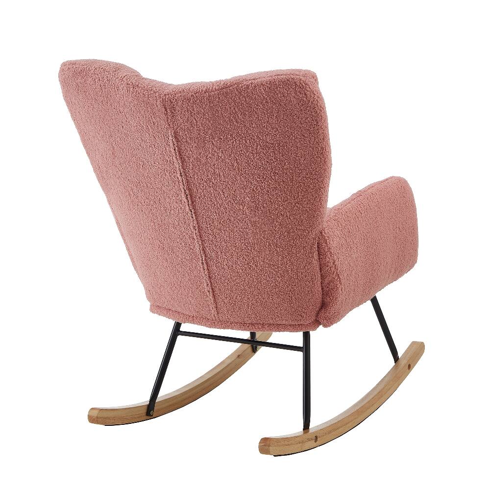 Alt View 8. Loheer - Loheer Pink Teddy Fabric Rocking Chair Tufted Upholstered Glider Accent Chair with Metal Frame - Pink.