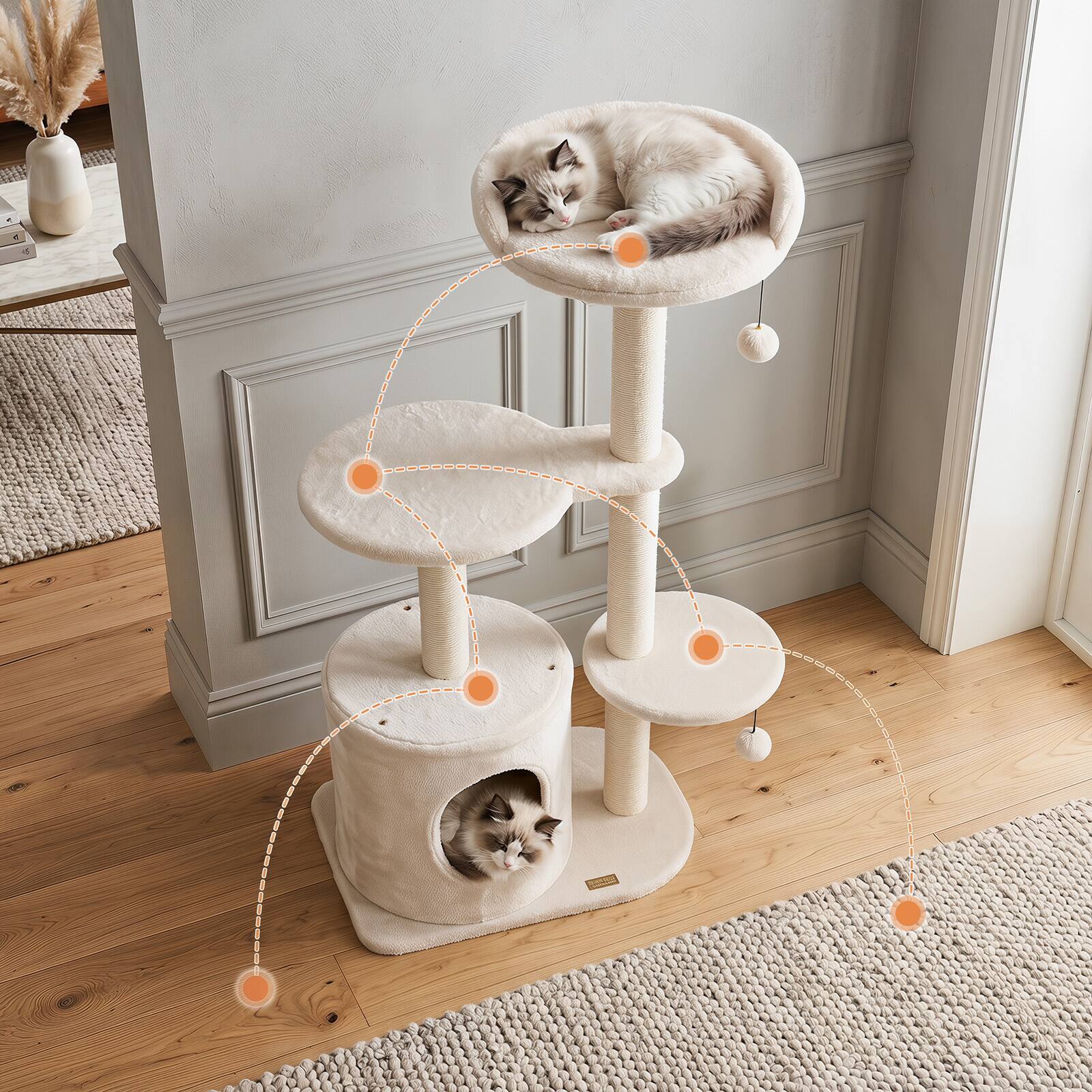 Alt View 4. Gymax - Gymax 43'' Cat Tree for Indoor Cats w/Condo Comfy Plush Perches Sisal Scratching Posts Beige.