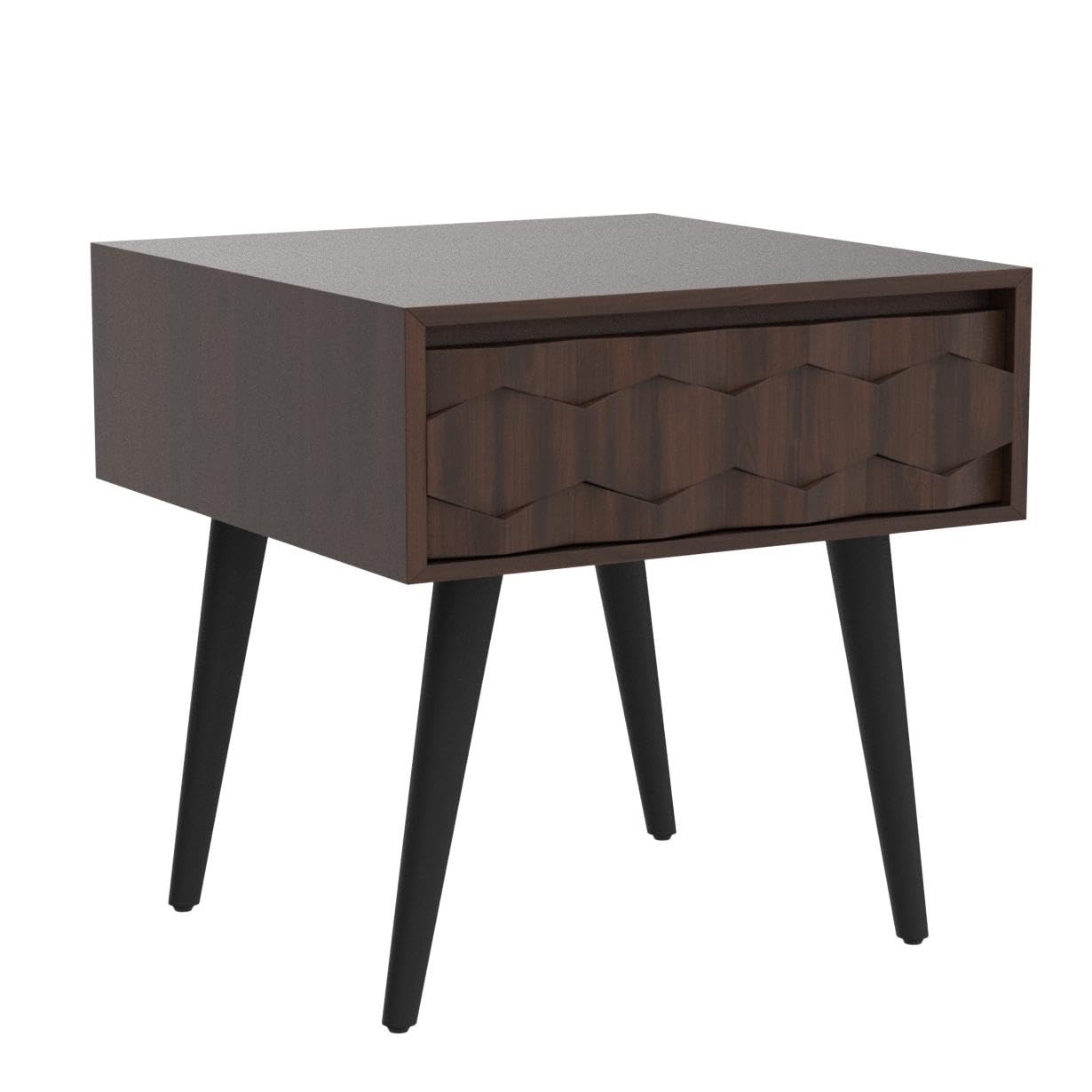 Alt View 1. PO3TICJUNKI3 - Georgina Solid Wood Mid-century Modern Side Table With Drawer - Fully Assembled Bedside Rustic Geometric Pa... - Teak Brown.