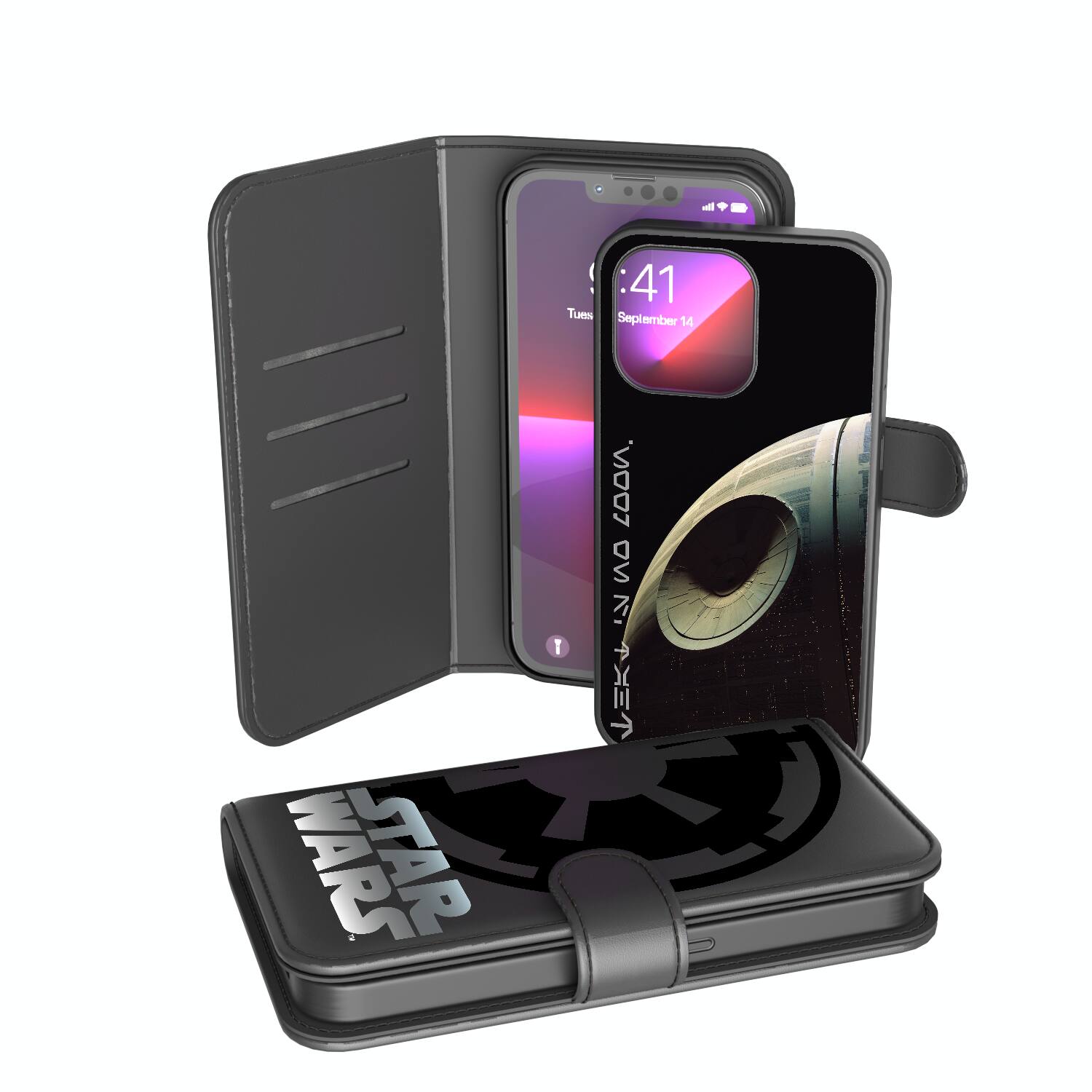 Photos - Case Cinematic Keyscaper - Star Wars: A New Hope  Moments: Discovery Wallet Phone  - Apple iPhone 14 Pro Max - Death Star KWA1 