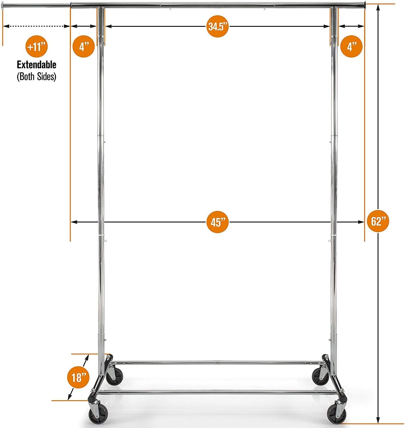- 34.5" (Width)
- +11" Extendable (Both Sides)
- 45" (Height)
- 62" (Total Length)
- 4" (Side Extension)
- 18" (Height from Floor)