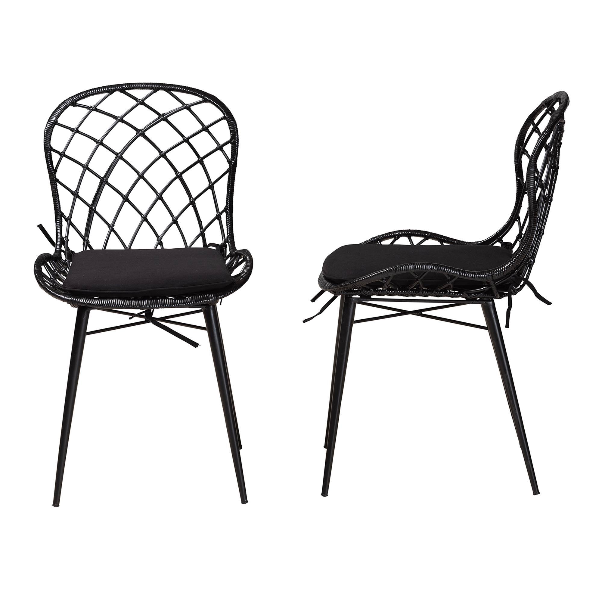 Left. bali & pari - Sabelle Modern Bohemian Finished Rattan and Metal 2-Piece Dining Chair Set - Black.