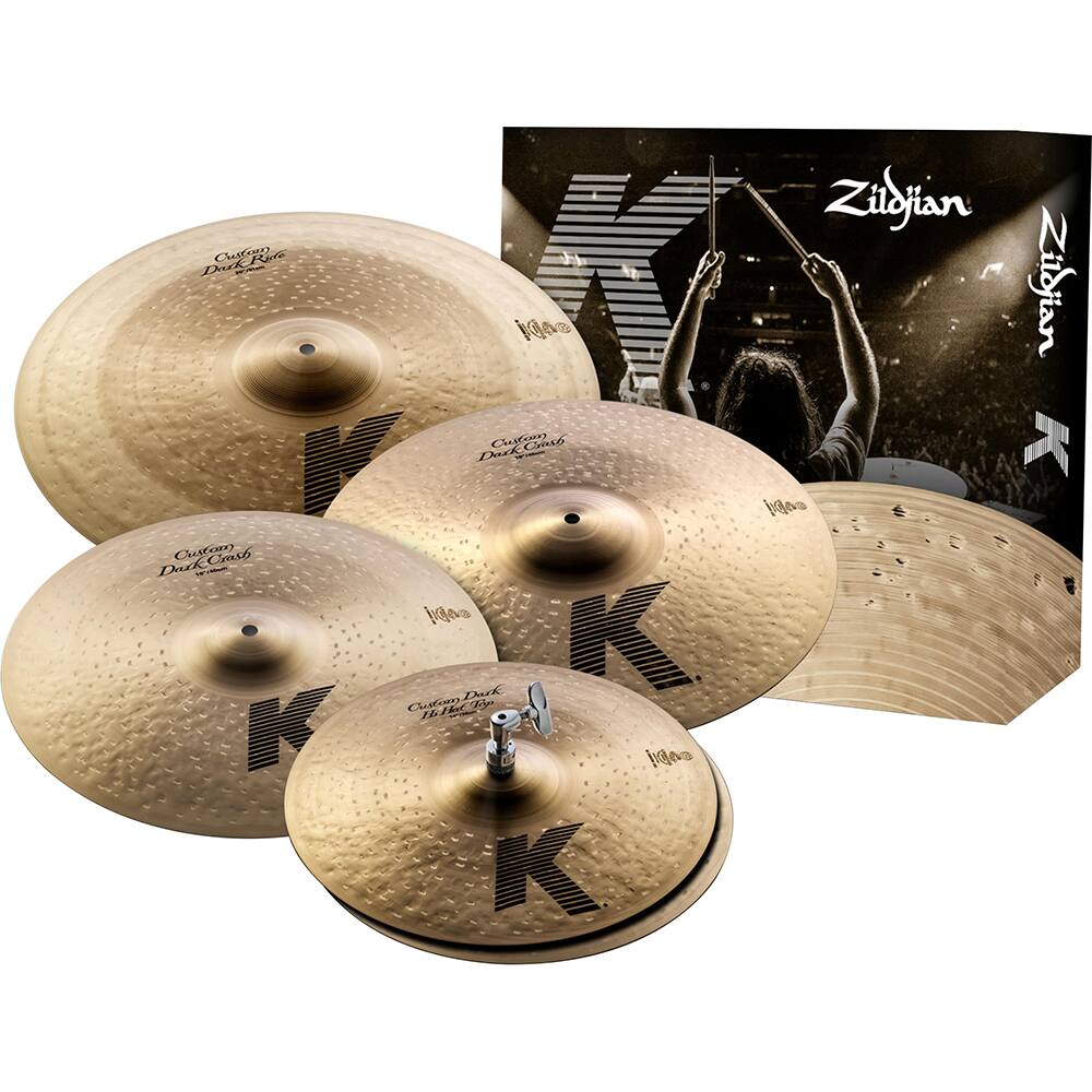 Sure, here is the corrected and grouped text from the image:

- Zildjian
- Custom Dark Ride
- Custom Dark Crash
- Custom Dark Crash
- Custom Dark Hi-Hat Cymbal
- K
- K
- K
- K