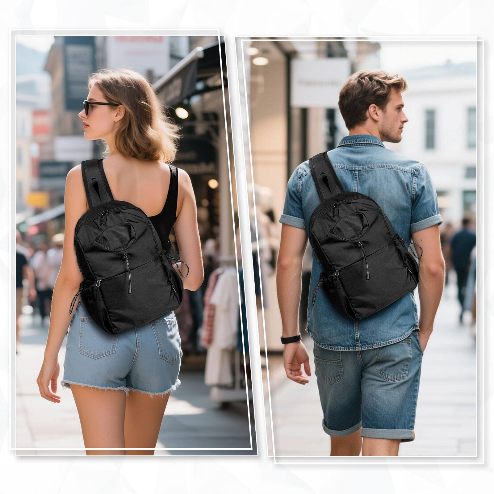 Alt View 6. Unique Bargains - Sling Bag Crossbody Backpack for Men Women with Waterproof USB & USB-C Port Bottle Holder Daypack for Travel & Commute - Black.