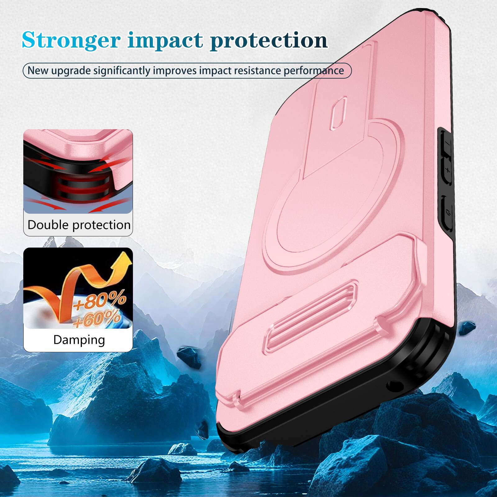 Stronger impact protection  
New upgrade significantly improves impact resistance performance  
Double protection  
+80% +60% Damping