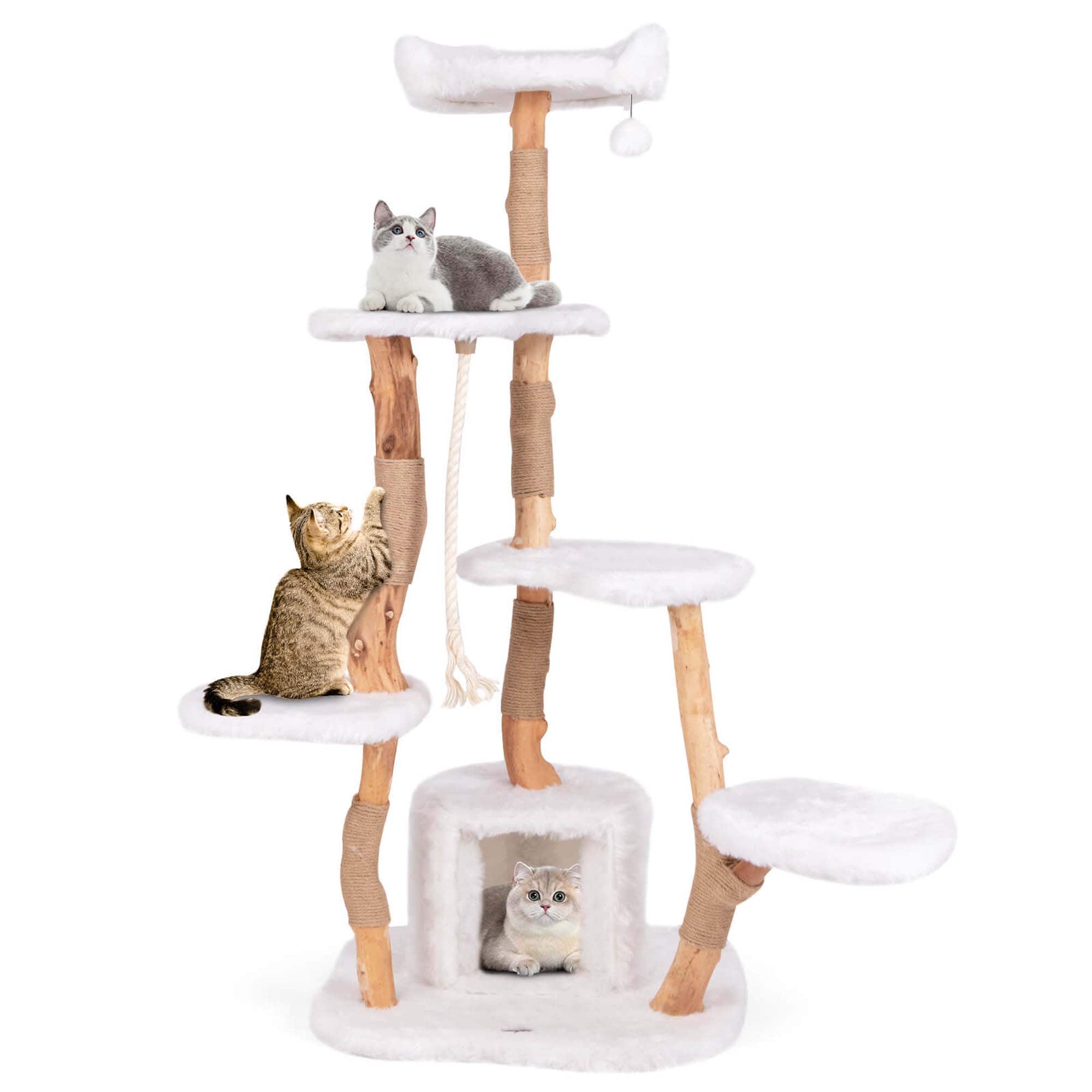 Front. Costway - Costway 66" Tall Solid Wood Cat Tree with Perch Condo Jute Scratching Posts Sisal Rope - Beige.