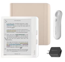 Kobo - Libra Colour (White) eReader with White Remote & AC Bundle - 2024 - Sand Beige Notebook SleepCover