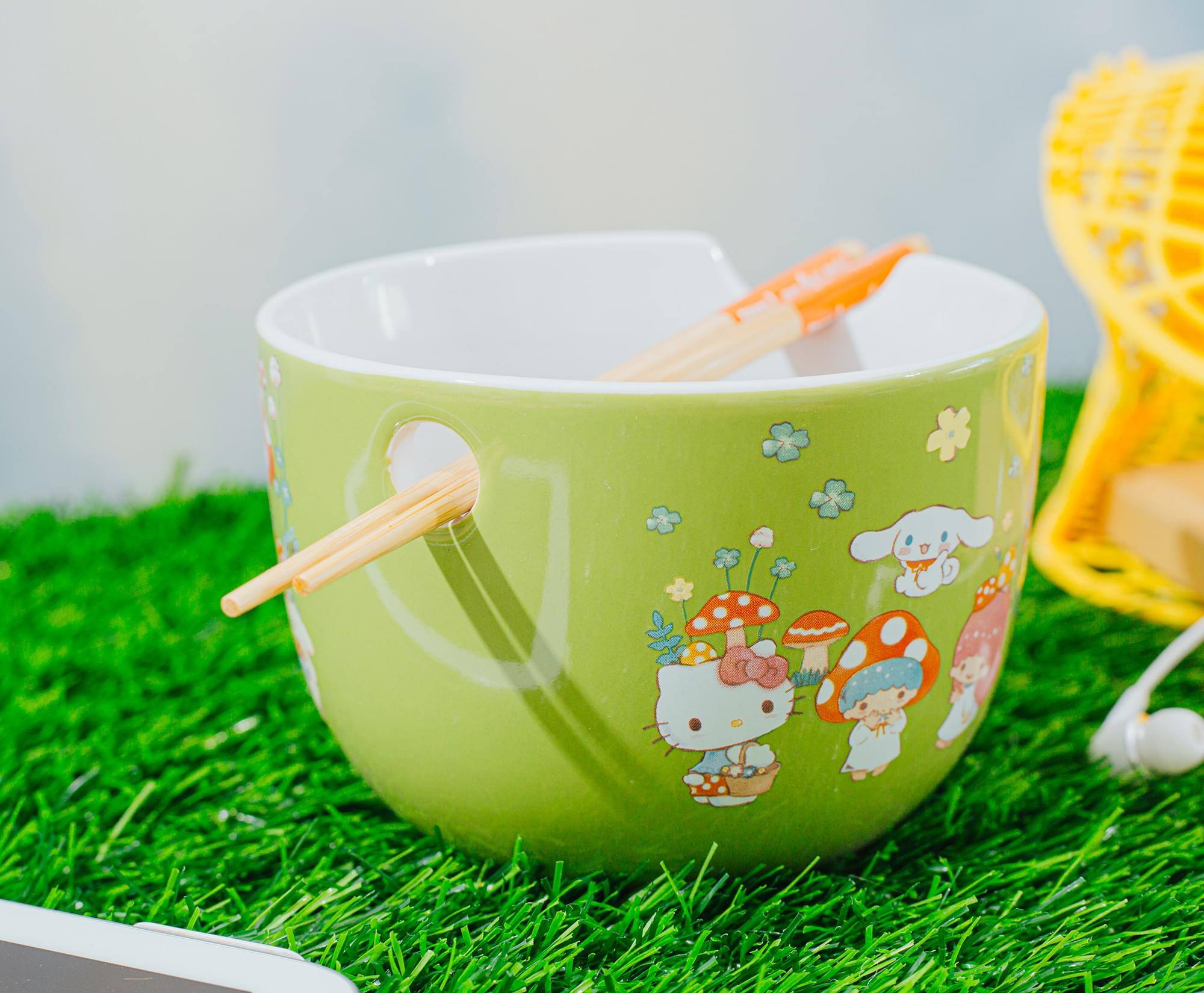 Alt View 5. Silver Buffalo - Sanrio Hello Kitty and Friends Mushroom Crew Ceramic Ramen Bowl Set | 20 Ounces - Green.