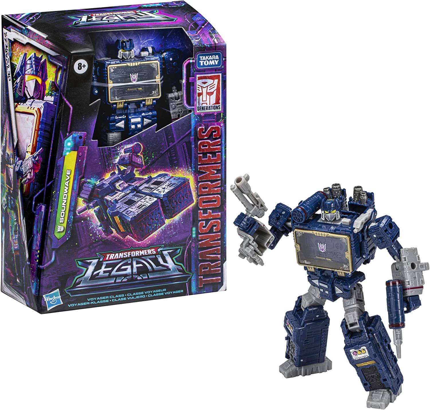 TRANSFORMERS LEGACY  
GENERATIONS  
TAKARA TOMY  
8+  

SOUNDWAVE  
VOYAGER CLASS  
VOYAGER-KLASSE  
CLASSE VOYAGEUR  
VIAJERO  

VOYAGER CLASS  
VOYAGER-KLASSE  
CLASSE VOYAGEUR  
VIAJERO  

LEGACY  
GENERATIONS