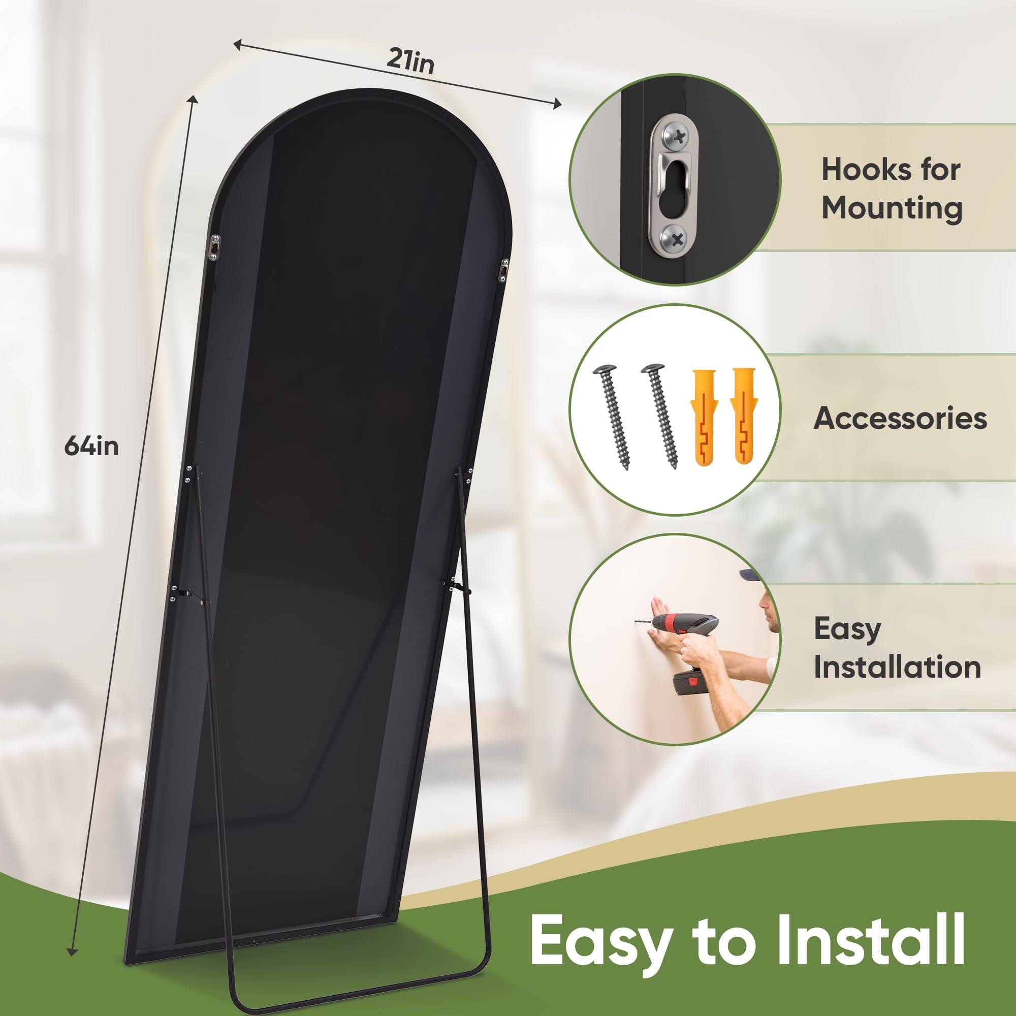 - 21in Hooks for Mounting
- 64in Accessories
- Easy Installation
- Easy to Install