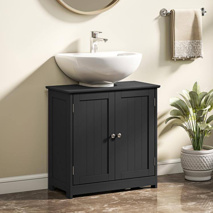 Alt View 1. PULUZ - Pedestal Sink Storage Cabinet, Bathroom Sink Cabinet with U-Shape Cut-Out and Adjustable Shelf - Black.