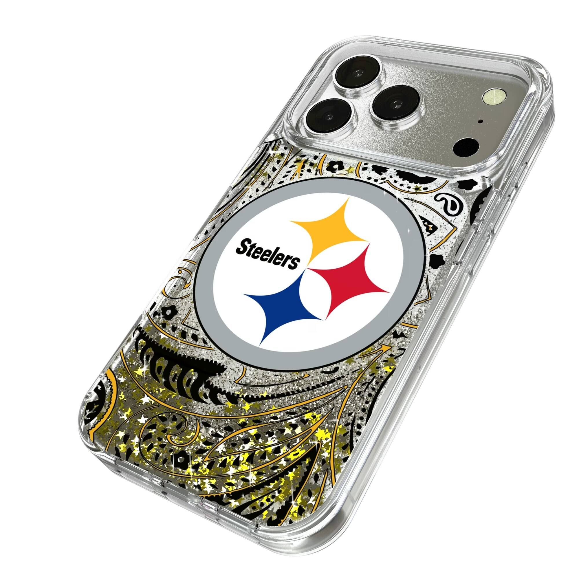 Alt View 1. Keyscaper - Pittsburgh Steelers iPhone Paisley Design Glitter Case - 15 Pro - Multicolor.