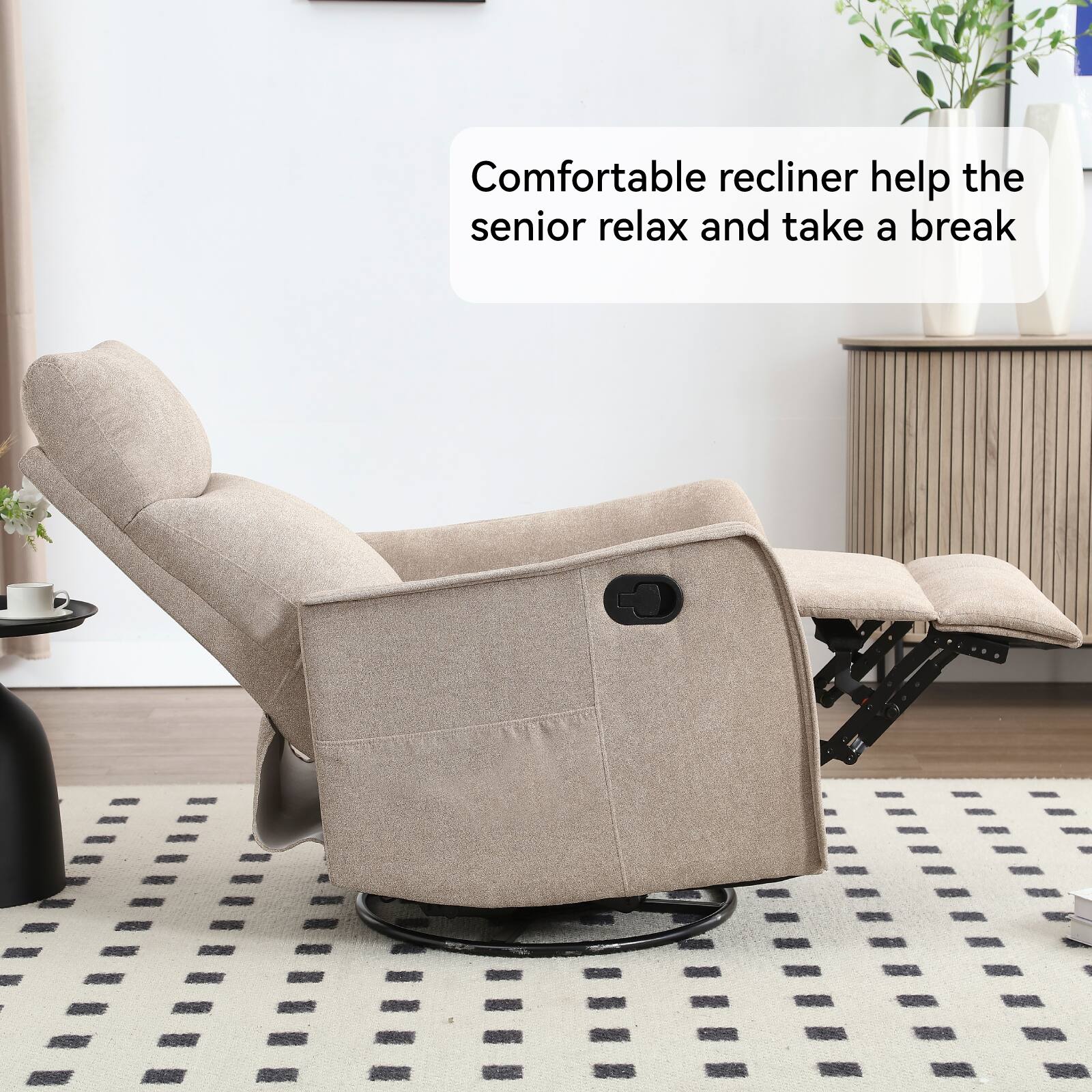 Comfortable recliner helps the senior relax and take a break