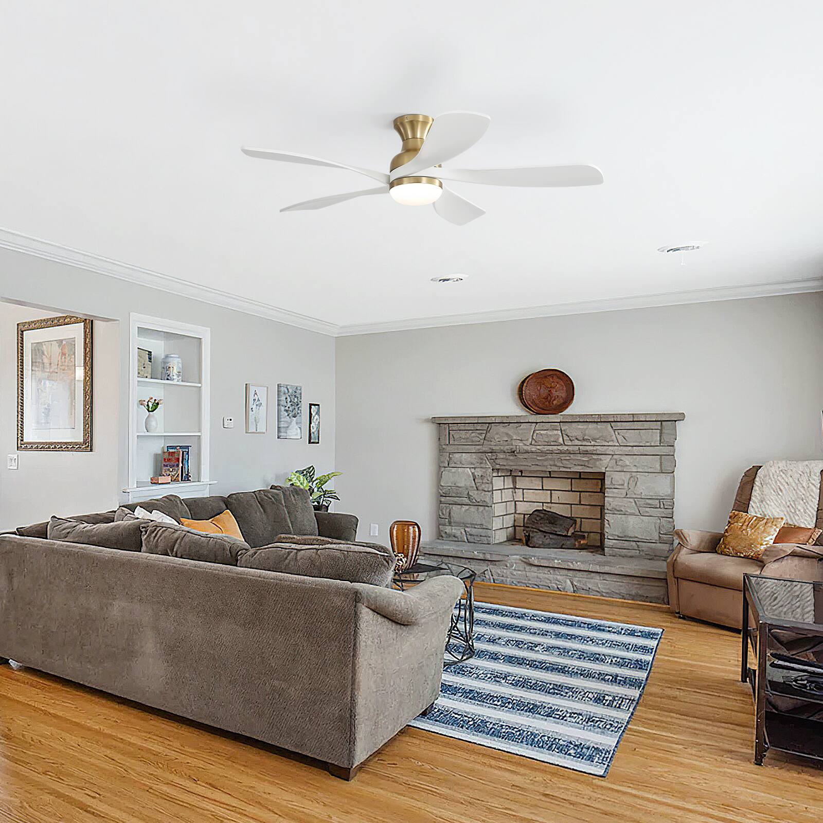 Alt View 4. Sofucor - 52’’ Smart Propeller Ceiling Fan with Remote Control & Light 5 Reversible Wood Blades APP Control For Bedroom - Gold.