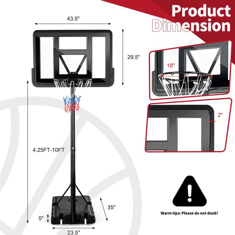 43.5" Product Dimension  
29.5"  
18"  
2"  
4.25FT-10FT  
5"  
35"  
23.5"  

Warm tips: Please do not dunk!
