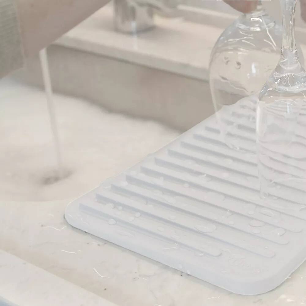Alt View 1. OU - OU Glasses Drying Mat for Kitchen Sink, 13.78" x 8.27" Nonslip Plastic Pad with Grooves - White - White.