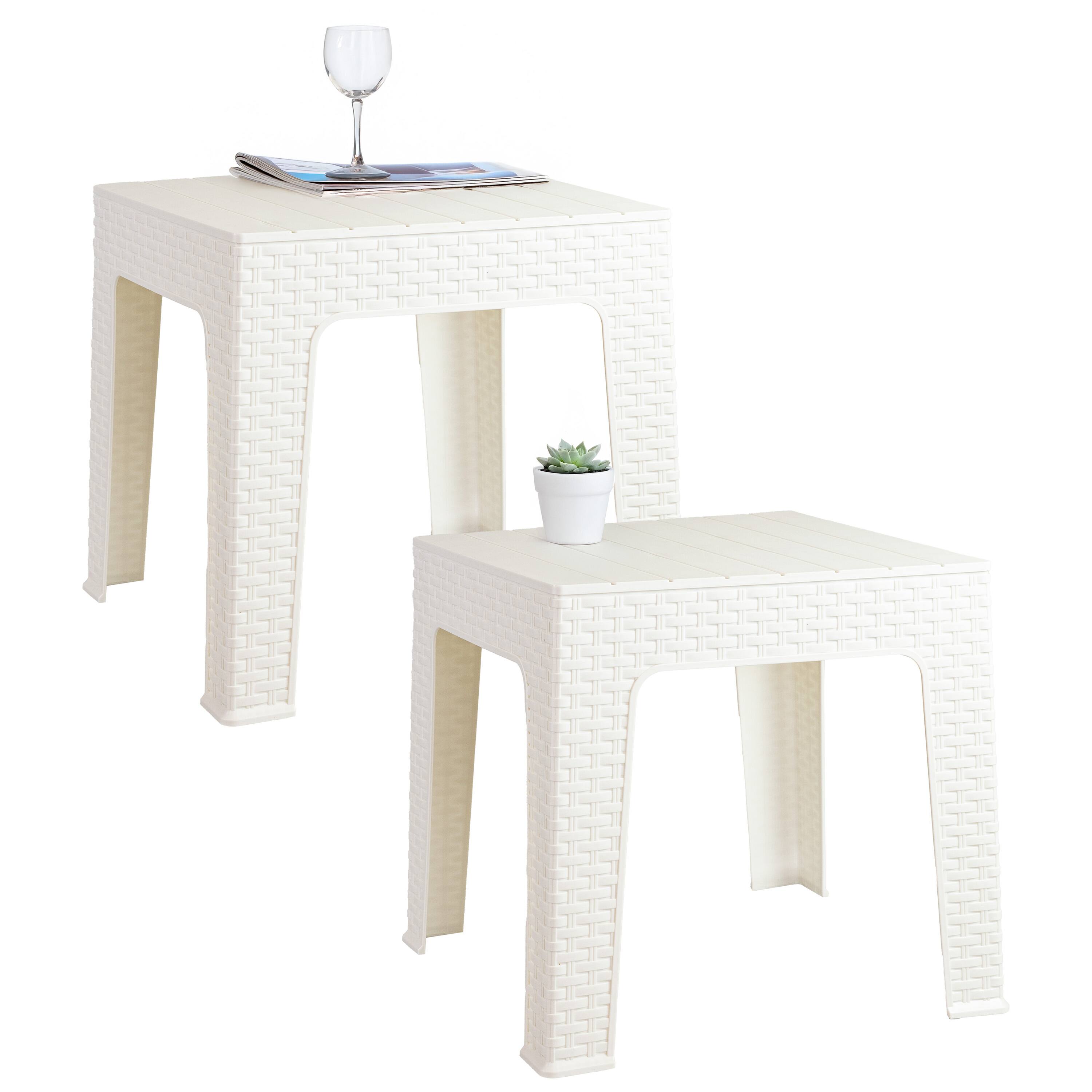 Alt View 8. Sunnydaze - 17.75" Plastic Square Patio Side Table - Set of 2 - White.