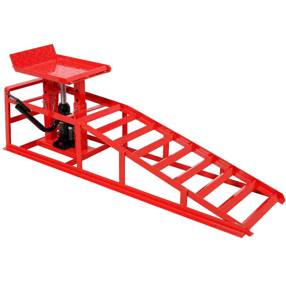 Angle. Ropilly - Ropilly 5 Ton Hydraulic Car Ramps with Pedal Heavy Duty Steel Auto Repair Lift 10000 lbs Truck Service Ramps 2 Pack Red.