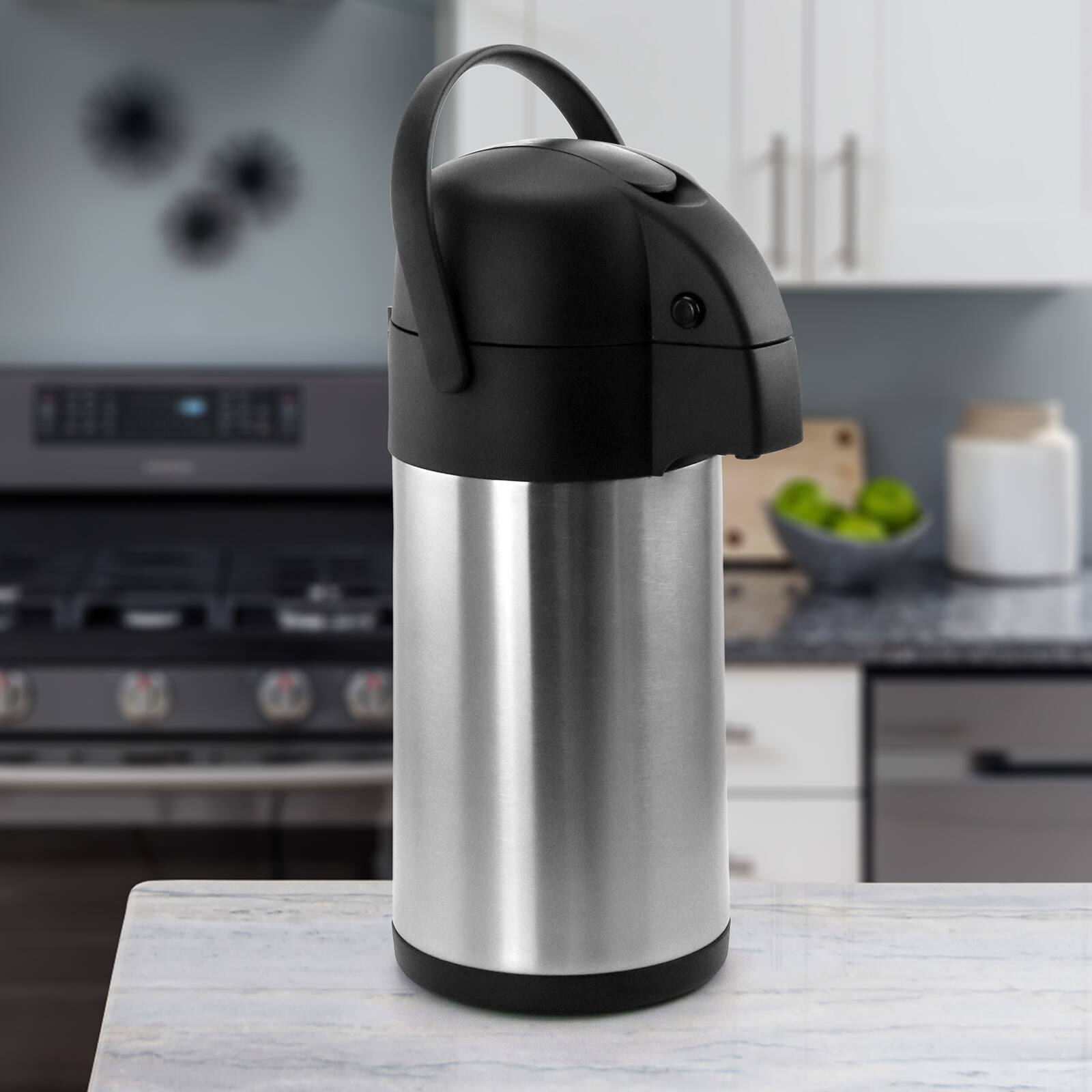 Alt View 4. MegaChef - MegaChef 3.17 Quart Stainless Steel Airpot, Hot Water Dispenser for Coffee and Tea - Silver and Black.