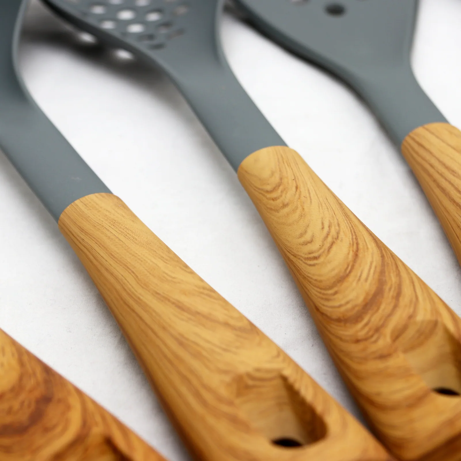 Alt View 2. Oster - Oster Everwood Kitchen Nylon Tools Set with Wood Inspired Handles, Set of 5 - Grey.